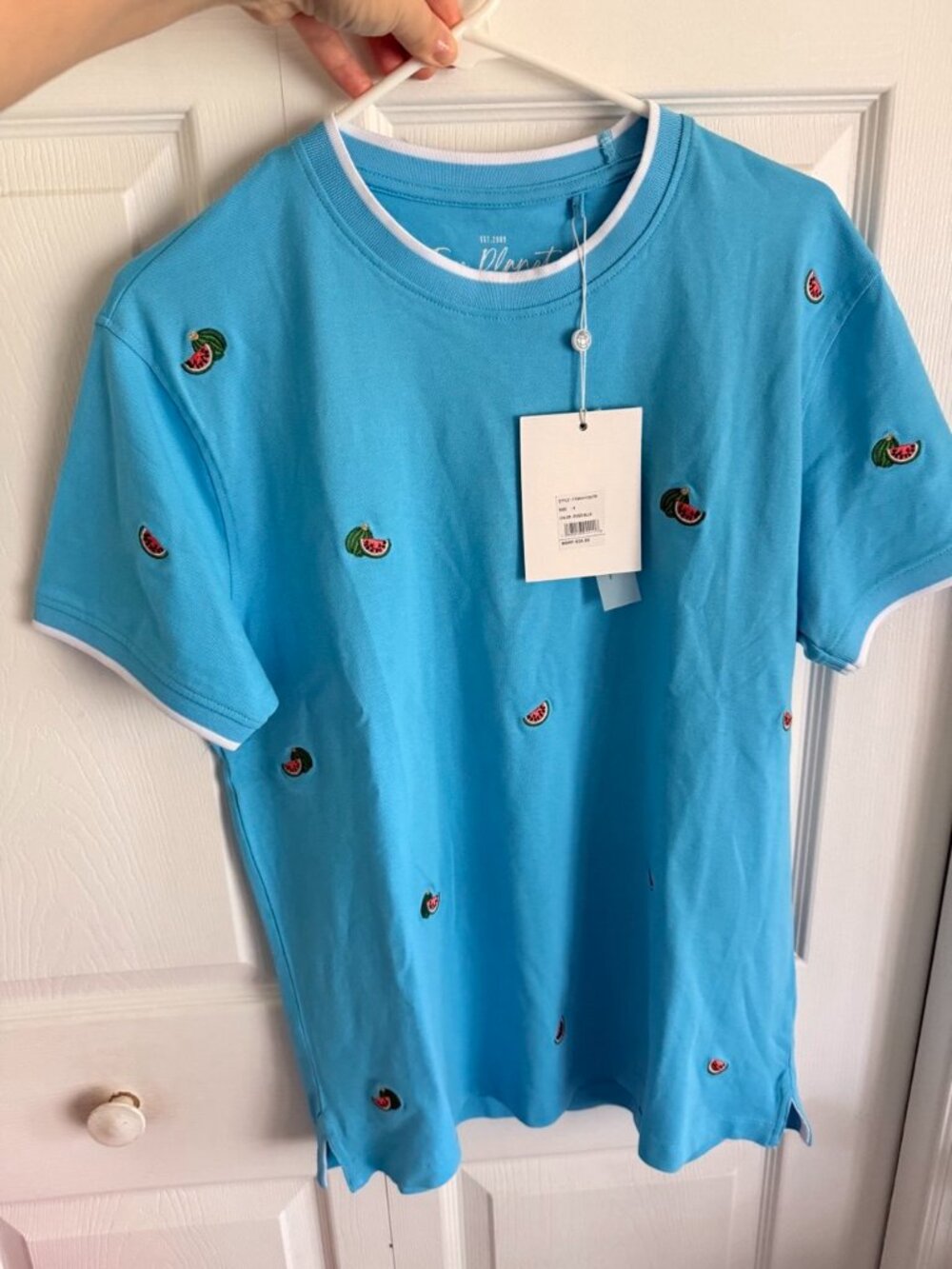 NWT Free Planet Watermelon Embroidered Turquoise T-Shirt Size S